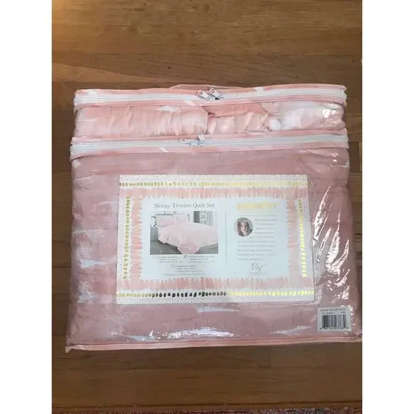 Melange Home 3 Piece Set Full/Queen Quilt PINK Sleepy Texture - Picture 2 of 6